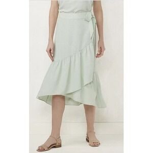 LAUREN CONRAD Green Floral Ruffle Midi Wrap Skirt High Low Women's Medium NWT‎